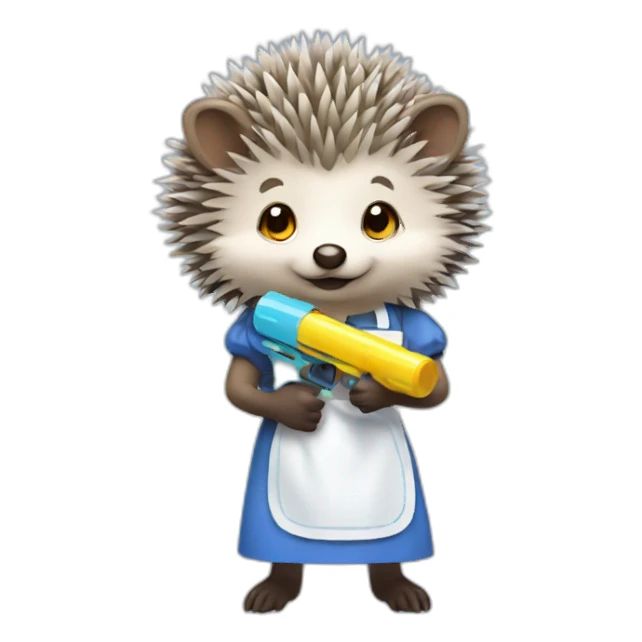 Hedgehog wearing a maid outfit holding a water gun sticker