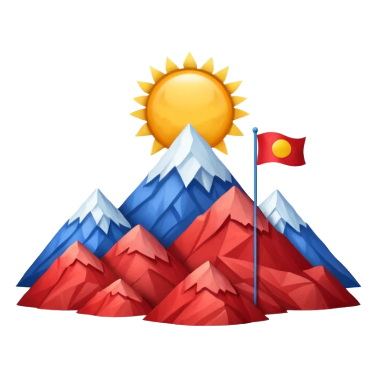 A blue , white and red flag With three mountain and a sun and ⚖️ in the upper part of mountains sticker