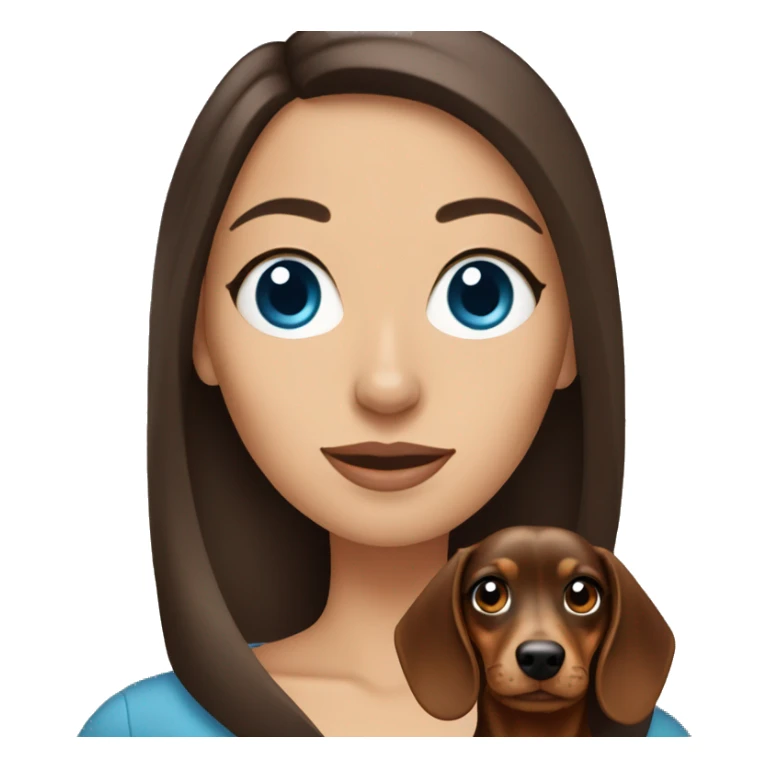 Brunette Woman with blue eyes holding a mini dachshund sticker