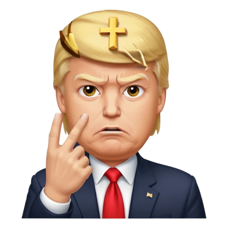 donald trump is angry. and he shows cross with hand sticker