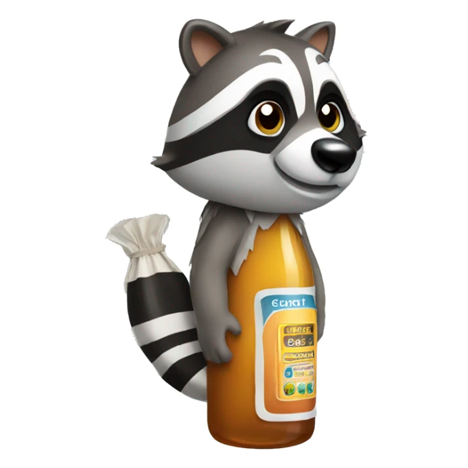 Bottle wearing a raccoon costume sticker