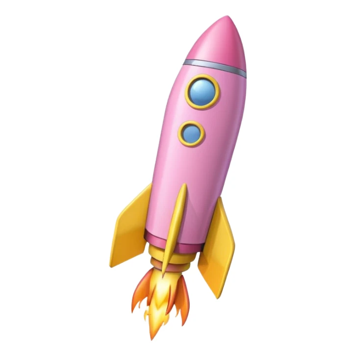 A single rocket, colored in pastel pink and yellow, glossy and smooth, cartoonish, vibrant colors, high detail, simple and cute design, isolated on white background, centered composition sticker