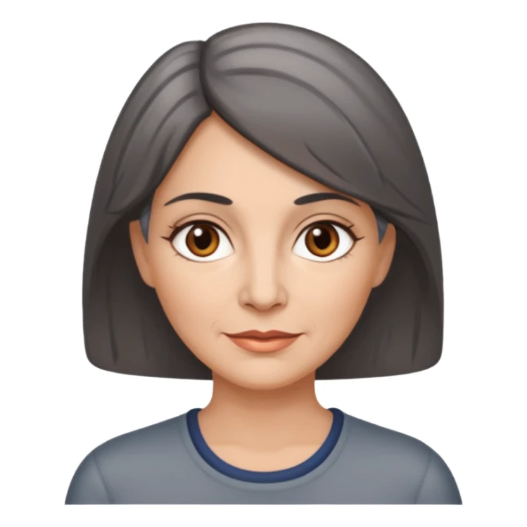 vit medelålders kvinna med grå slingor i mörkbrunt hår bruna ögon sticker