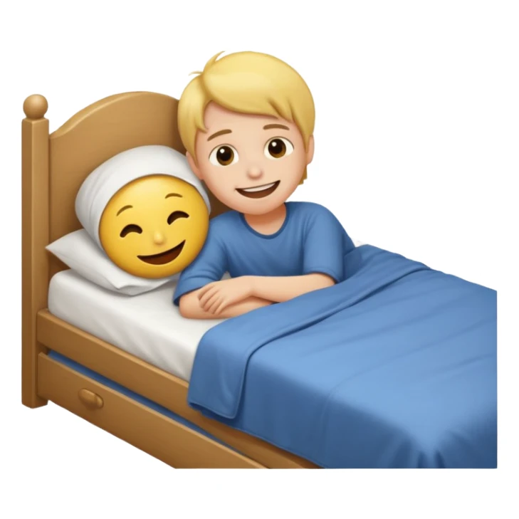 emoji- of a smiley boy getting up from a bed sticker