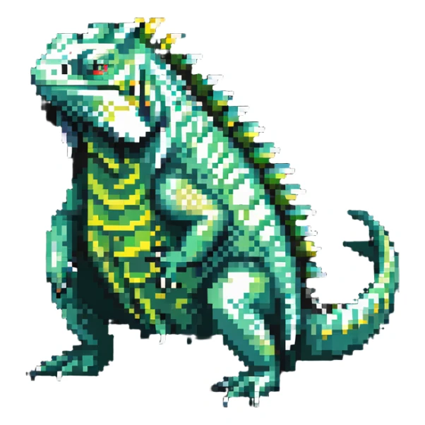 Pixelated iguana with green scales and spikes sticker