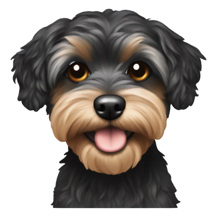 Black Yorkiepoo with white chin sticker