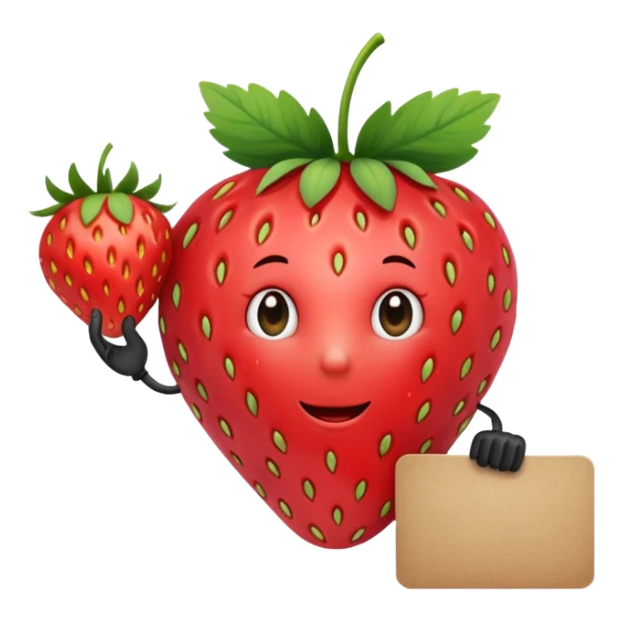 A strawberry holding a large blank sign sticker