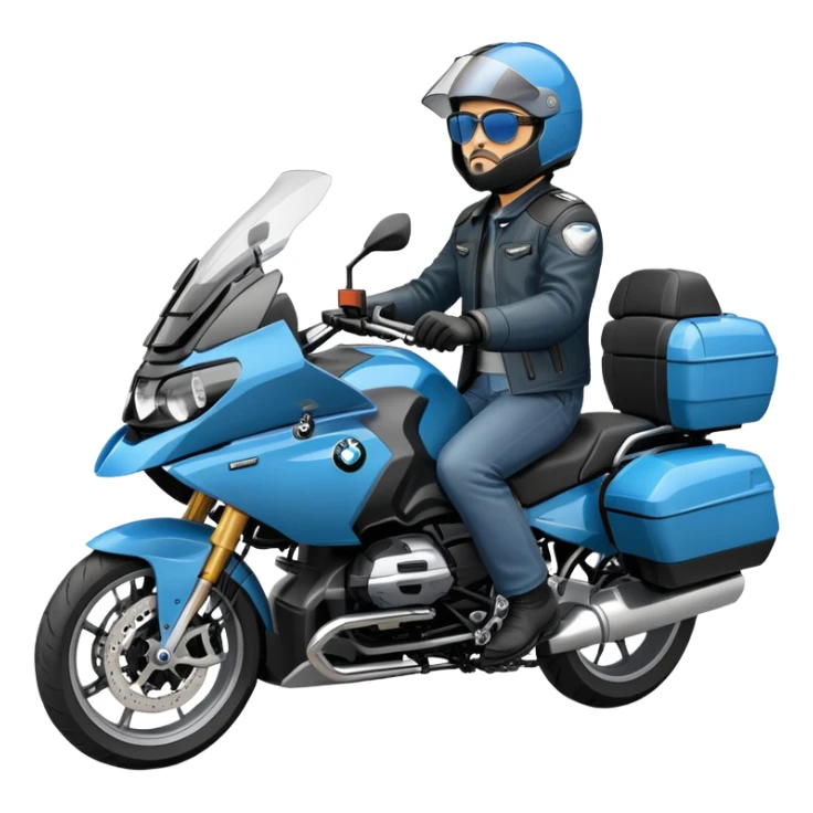 blue BMW RT1200 touring motorcycle with rider sticker