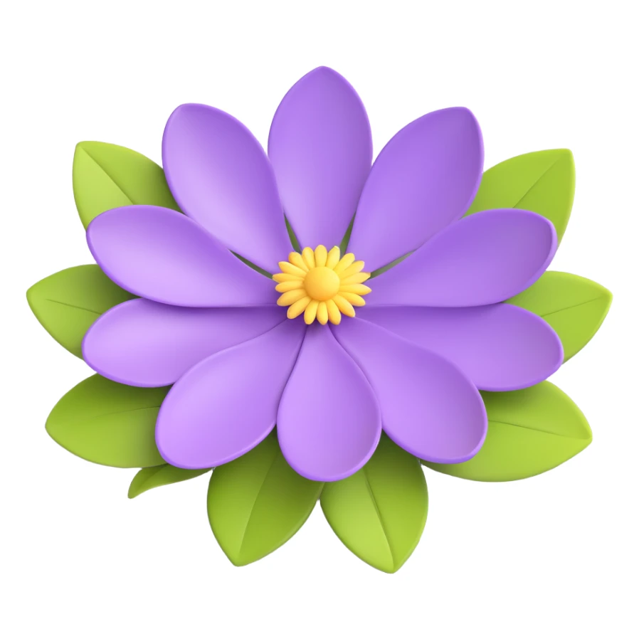 Transform this lilac flower illustration into a 3D iOS emoji style with smooth gradients, soft shadows, and a glossy, realistic look. Keep the purple flowers and green leaves vibrant and three-dimensional, resembling an Apple emoji. sticker