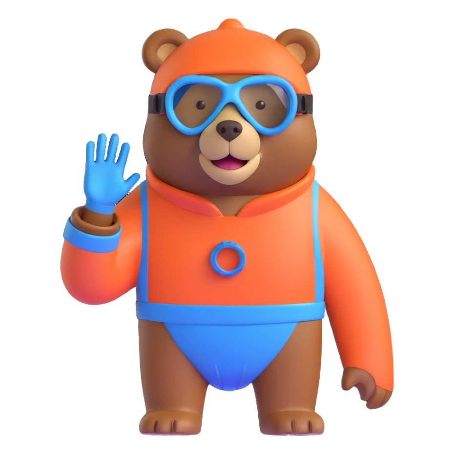 cartoon brown bear in snorkeling gear, mask and snorkel sticker