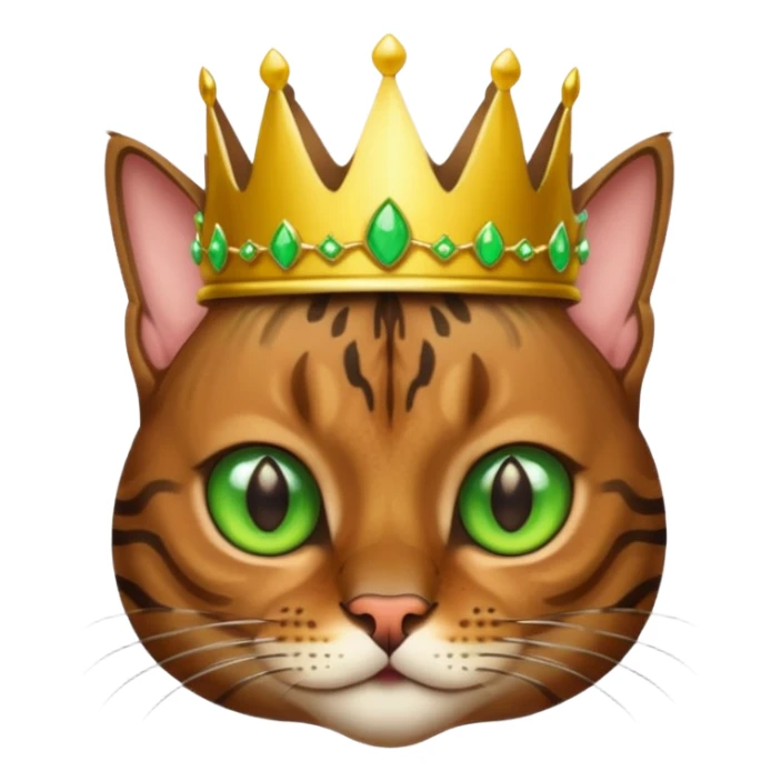 dark brown bengal cat with crown with green eyes sticker