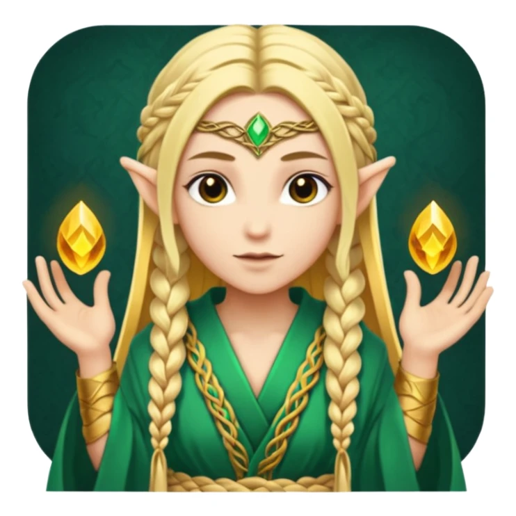 mystic elf, long golden braid, glowing runes on robe sticker