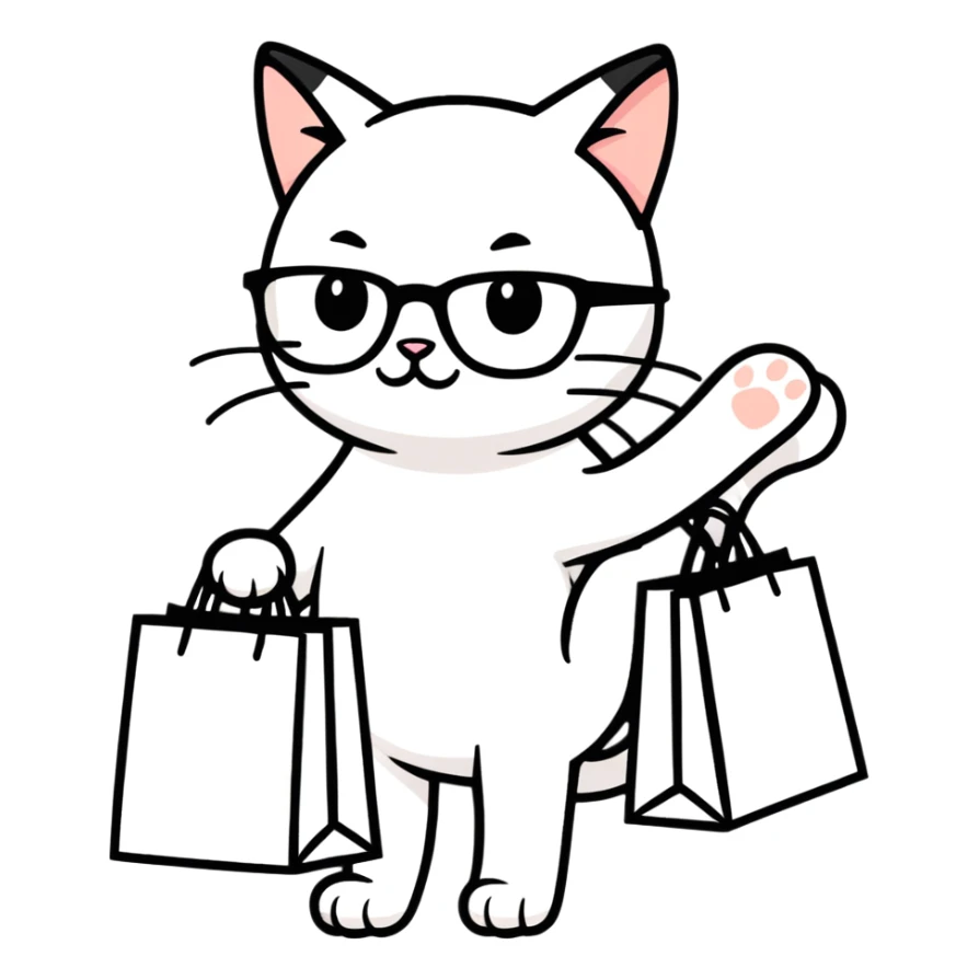 Cat with glasses and shopping bags sticker