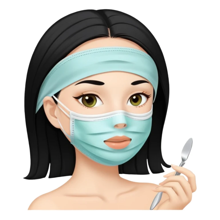 white girl with black hair doing self care, face mask, relaxing sticker