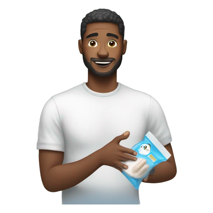 man holding clear ziploc bag with baby powder sticker