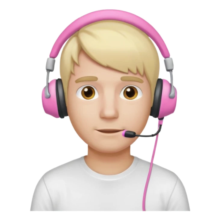 guy with blonde hair, white shirt and pink headset sticker