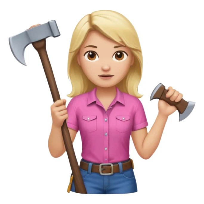 lumberjack blonde woman holding axe pink shirt sticker