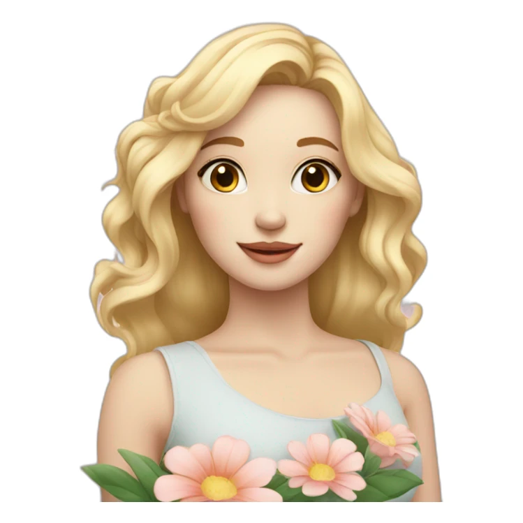 young pretty blond woman with pale skin and flowers  sticker