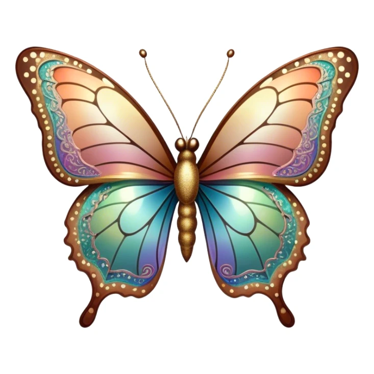 Pastel sparkly brown glittery iridescent rainbow transparent butterfly with detailed intricate patterns sticker