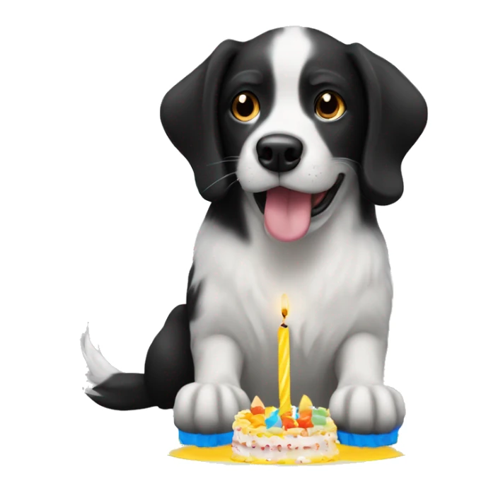 black and white dog blowing birthday candles sticker