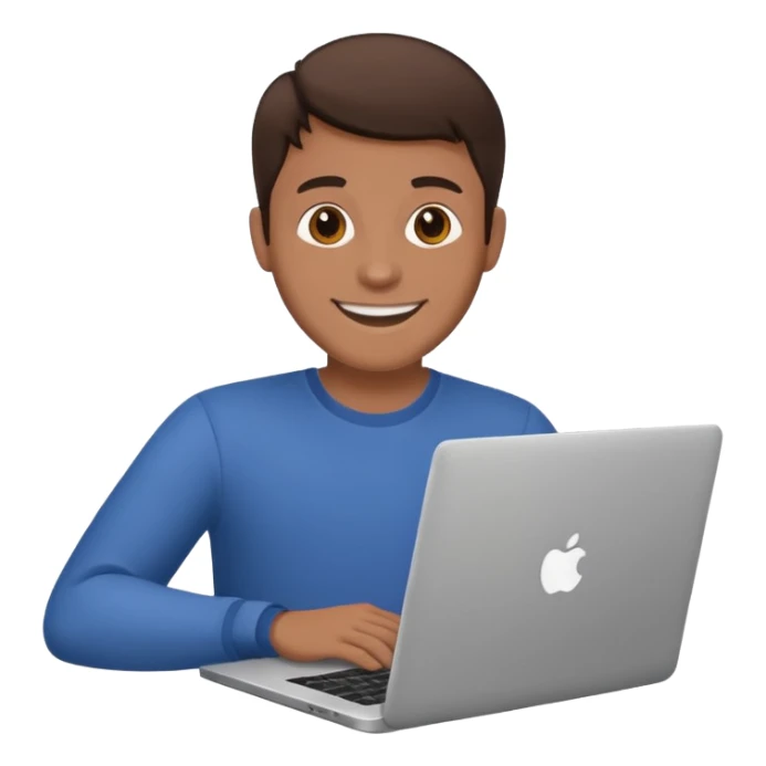 happy man on laptop with brunette skin color sticker