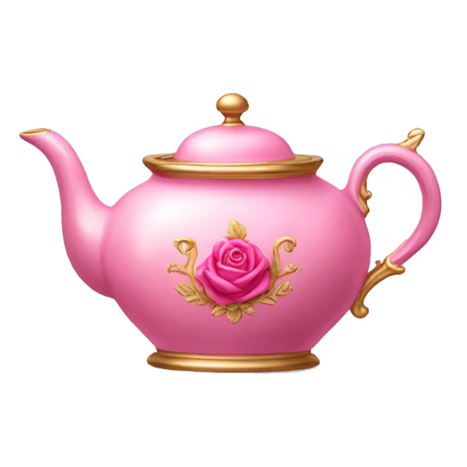 elegant pink teapot, gold trim, rose emblem sticker