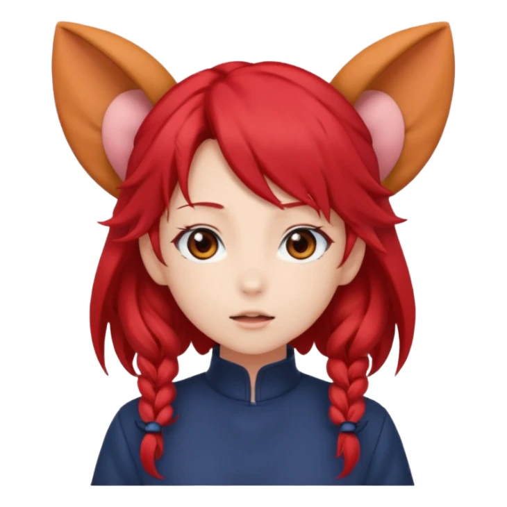 cute anime girl with ears, red blowing hair sticker