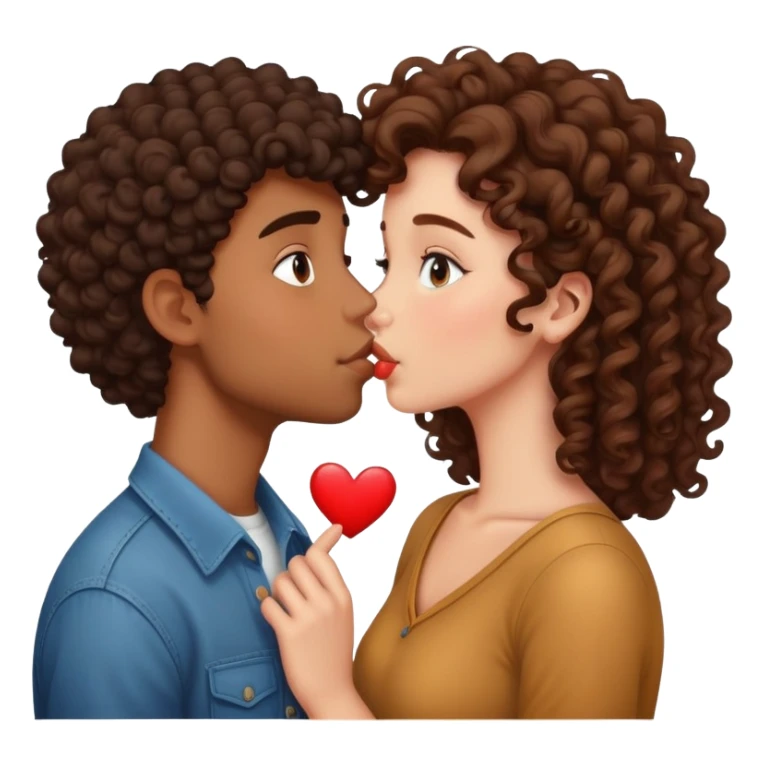 Brown boy kissing curly brunette girl sticker