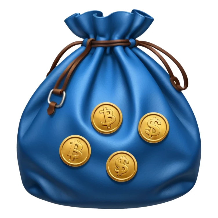 blue coins inside brown money bag sticker
