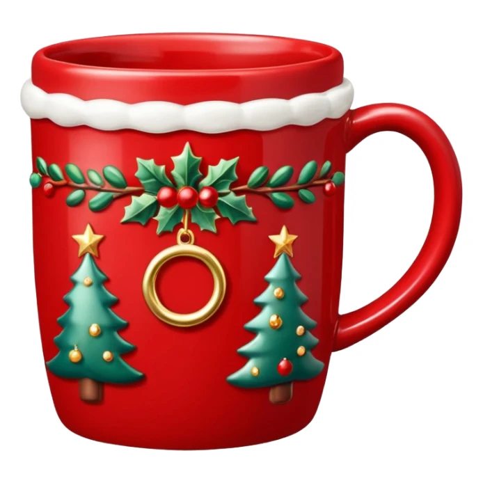 Red Coffee mug with detailed christmas  embellishment sticker