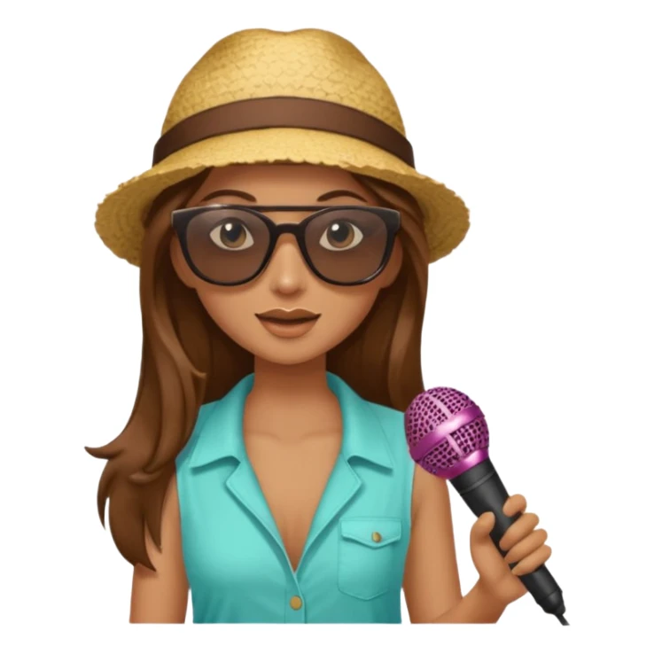 long haired woman with summer clothes and sun glasses holding microphone sticker