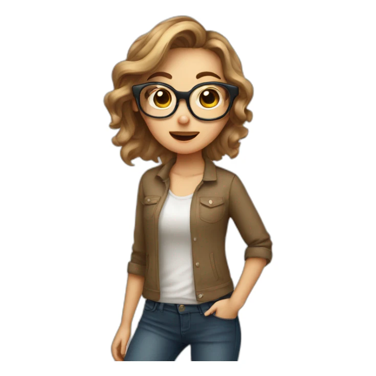 cute light brown haired girl with large frame glasses farting sticker