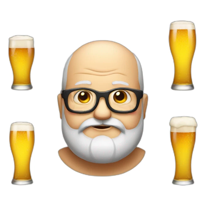 fat old man with beard and without hair, using eye glass, drinking beer sticker