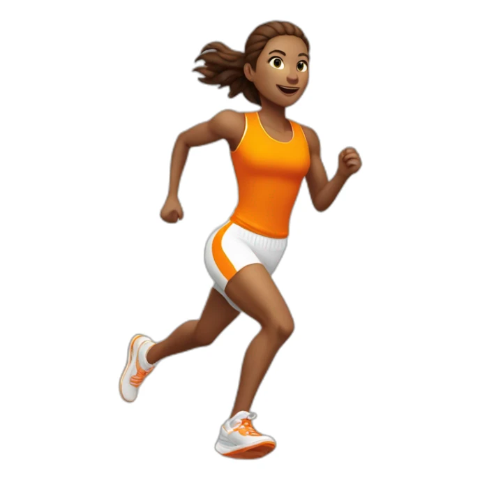 female athletic parcour athlete in orange white cloths, running sticker
