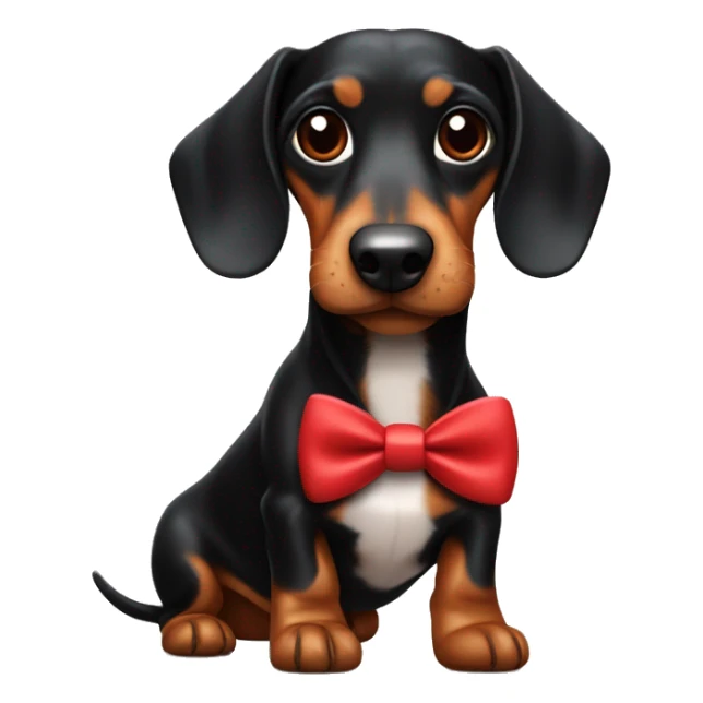 Black and Tan sausage dog with a red bow tie sticker