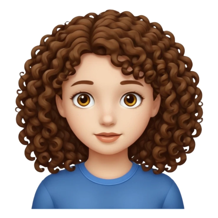 a teenage girl with curly brown hair withe a white skin sticker