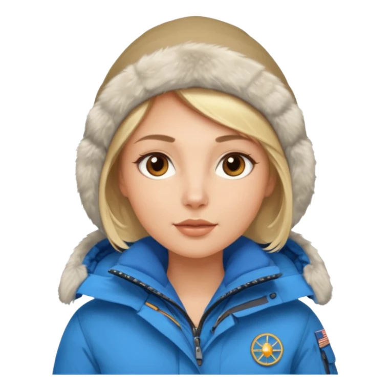 Luxury blonde model, brown eyes, polar explorer, blue clothes sticker