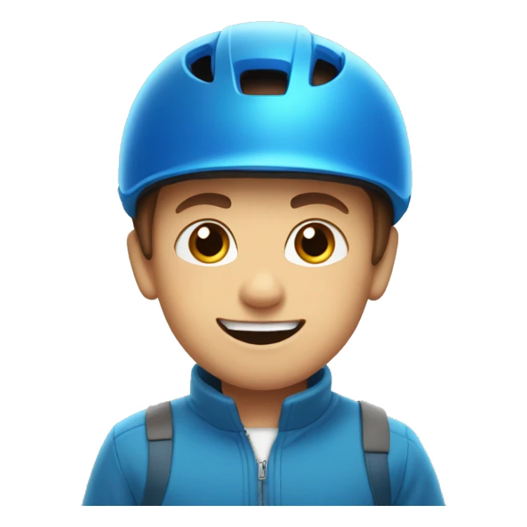boy with blue eyes buck teeth and brown hair under his blue bicycle helmet and a pencil sticker