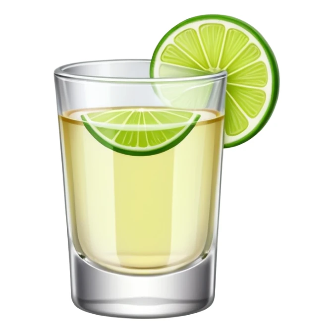 Tequila with green lime and a shot glass sticker
