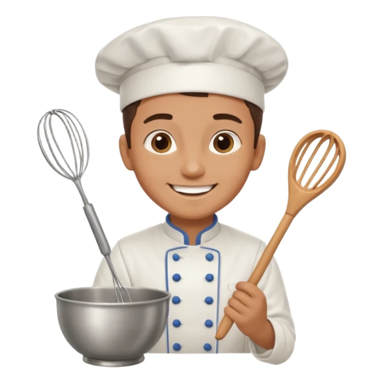 Male Young Pastry Chef – smiling, holding whisk and mixing bowl. sticker