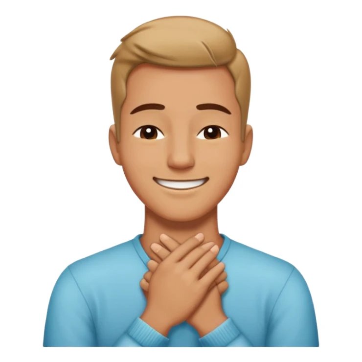 person holding hands on neck crossed with him smiling out and eyes closed  sticker