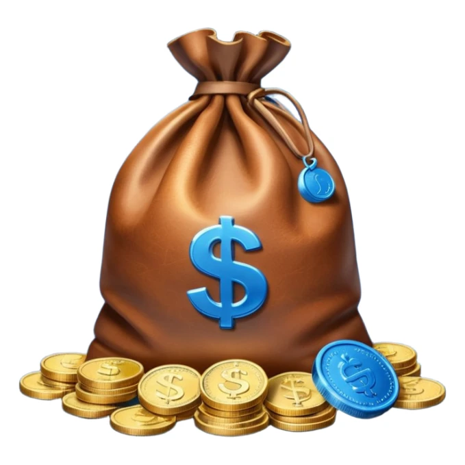 money bag on top of blue coins stack sticker