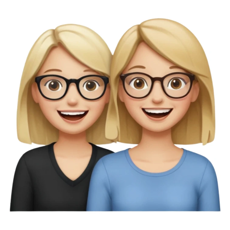two girls laughing and having fun. one is blonde without glasses, another one is brown haired with glasses. they are supportive and cute sticker