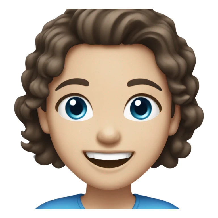 White girl, dark brown hair, blue eyes laughing sticker