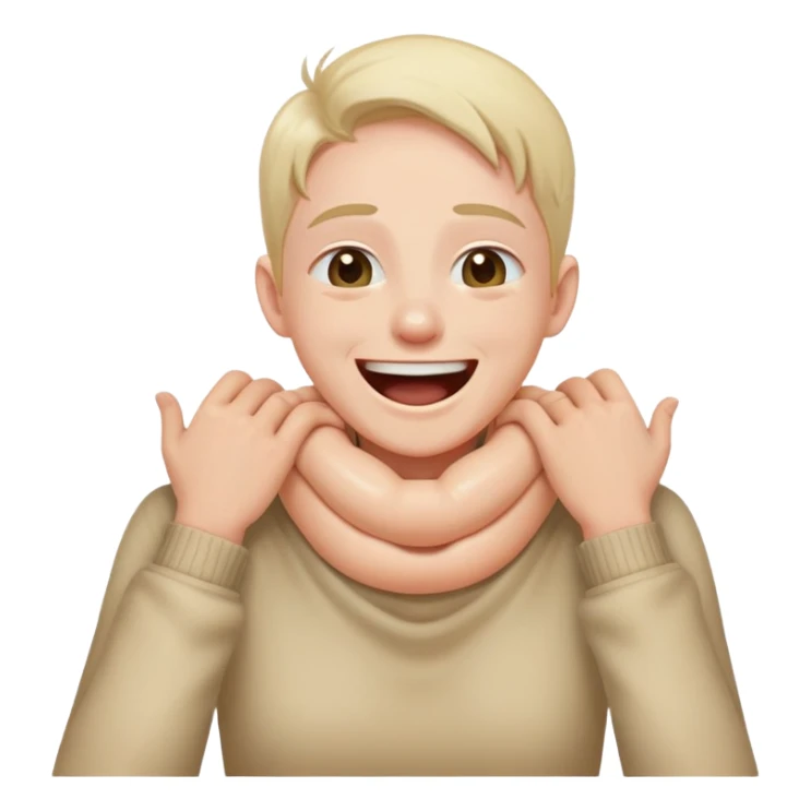 person hands around their neck ckoing themselves while laughing kind adying sticker
