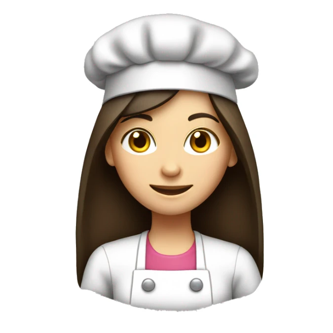 Brunette long straight hair girl making dinner in a cook hat sticker