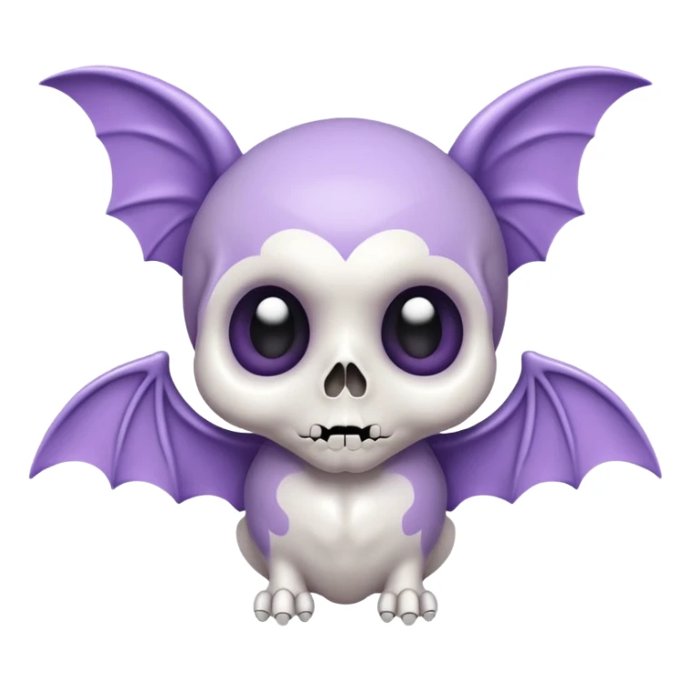super cute skull with tiny bat wings, big eyes, pastel purple and white colors, friendly expression sticker