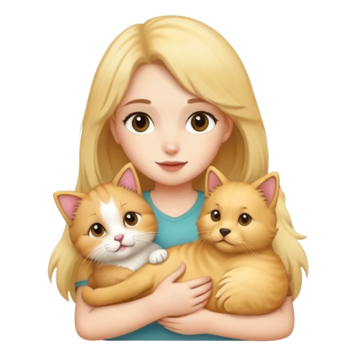 Girl holding a cat and a dog sticker