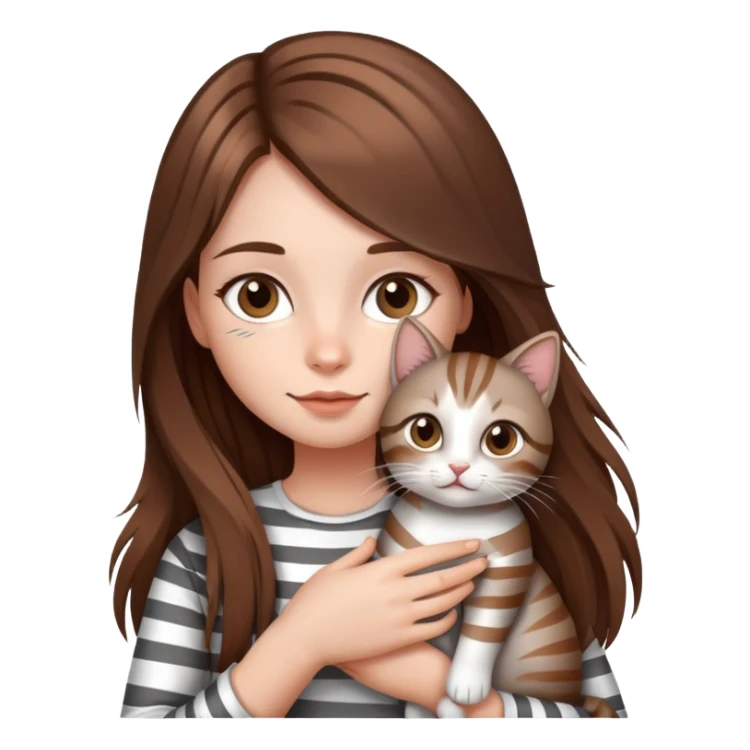 girl with long hair holding a cat with silver stripes sticker