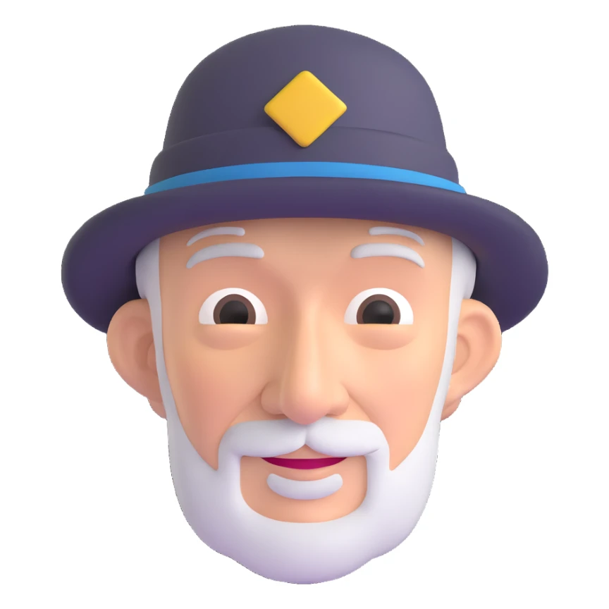 elderly man, 60 years old, wearing a hat sticker